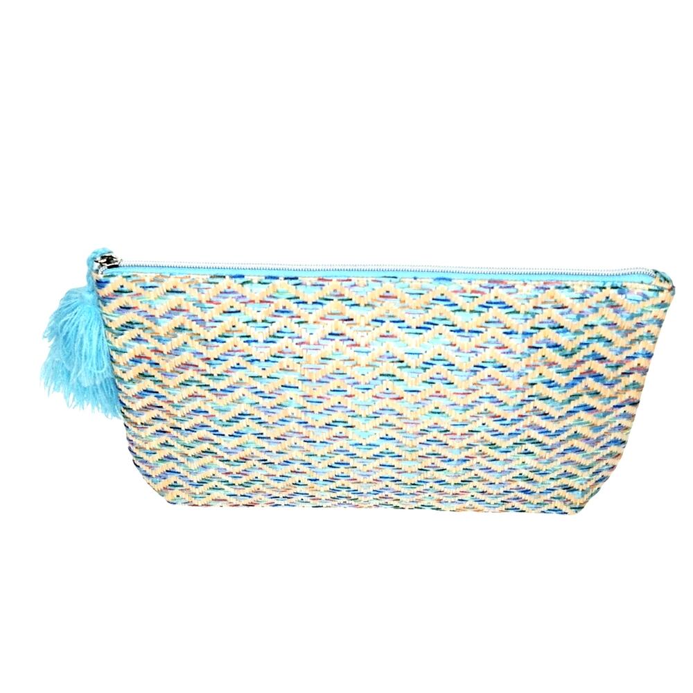 Lancome Blue Zip Tassel Clutch Bag Purse Handbag Blue Multi-Color
